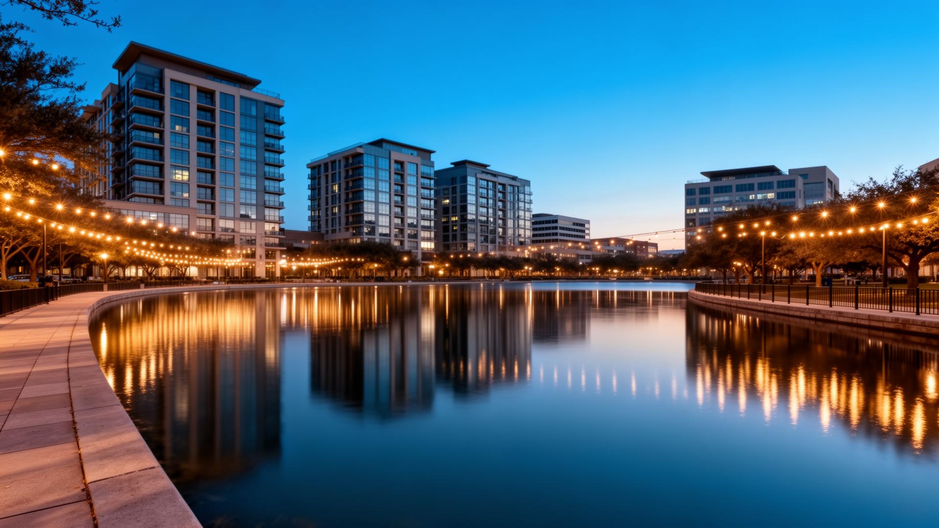 Lake Carolyn in Las Colinas, Irving Texas at blue hour